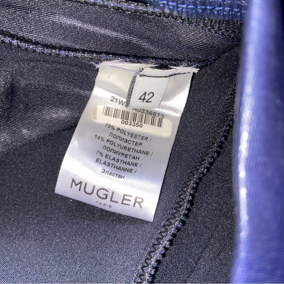 Mugler Shiny Embossed Navy Legging Pant Size 42 - Picture 9 of 11